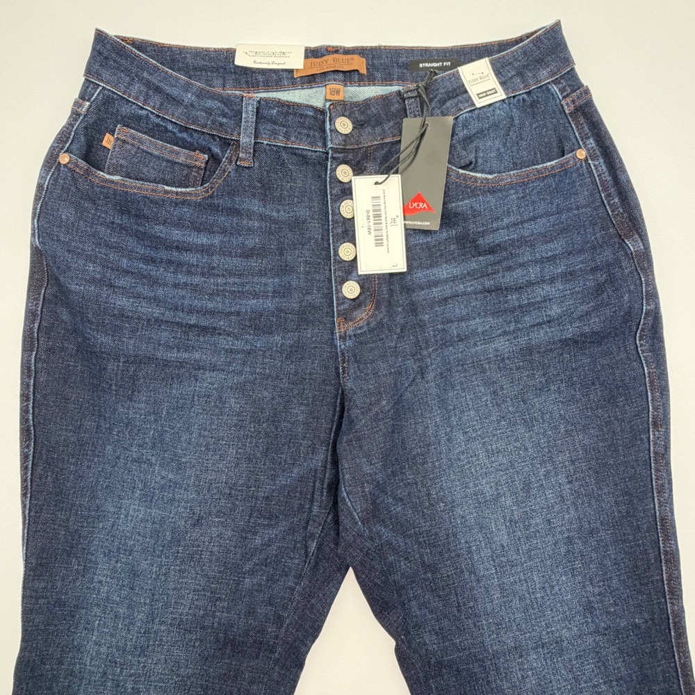 Judy Blue High Waist Straight Fit Jeans Dark Wash Button Fly JB88598 DK 18W NWT